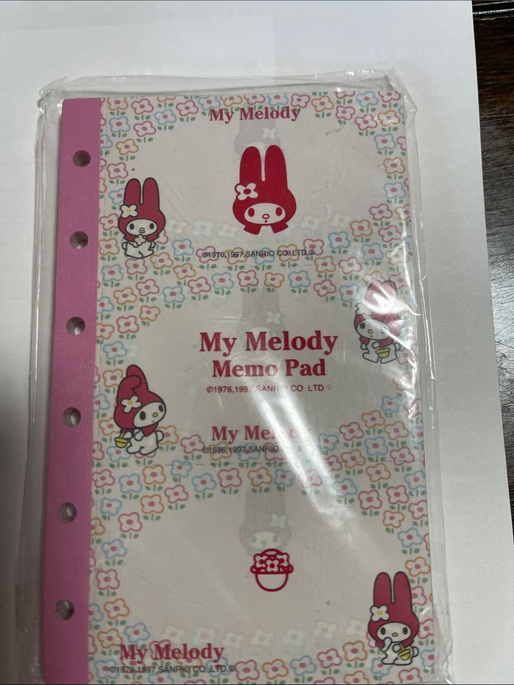 Sanrio My Melody branded memo pads, likely vintage items from the late 1990s